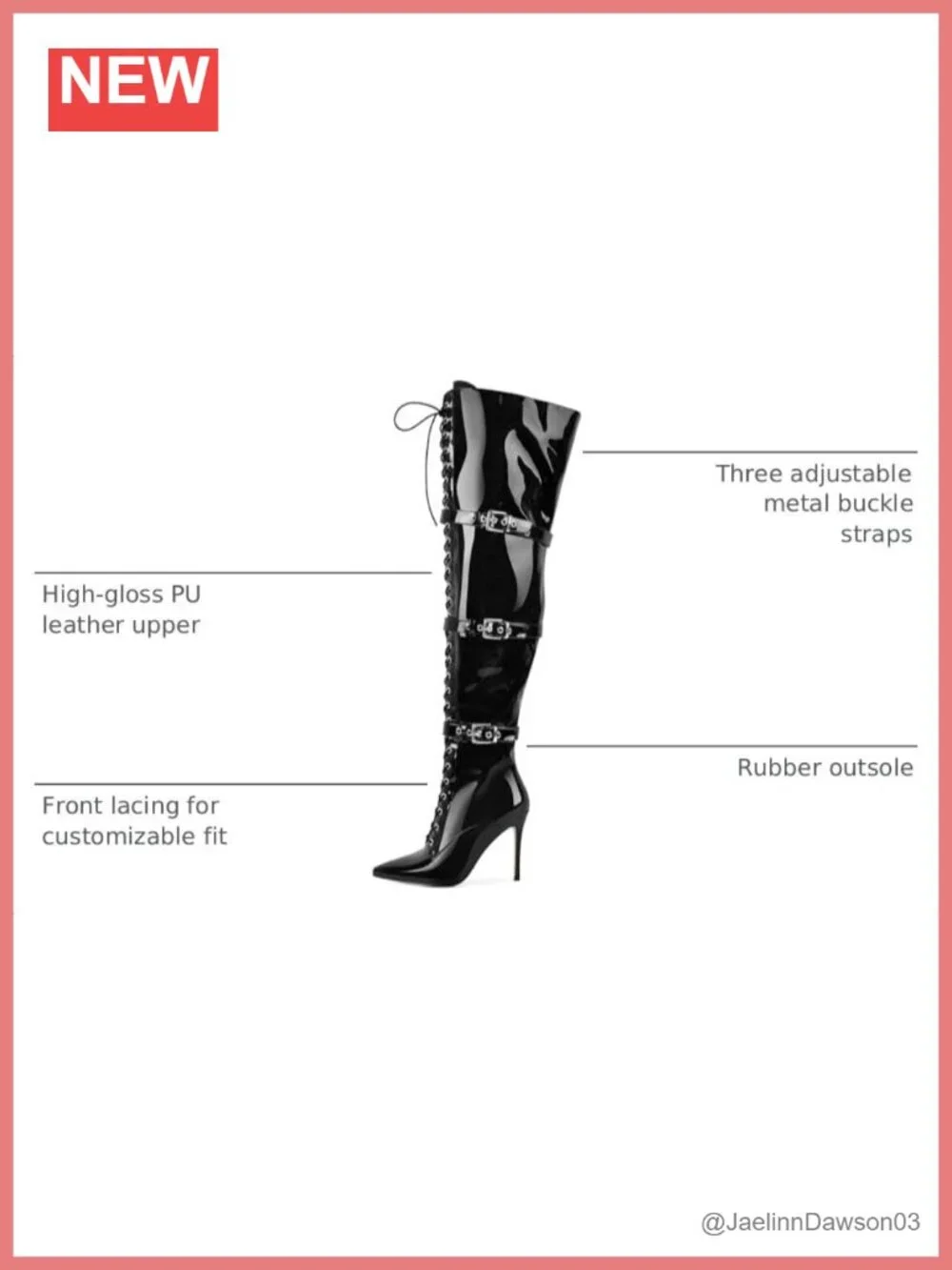 Over-the-Knee Stiletto Boots with Adjustable Buckles and Laces